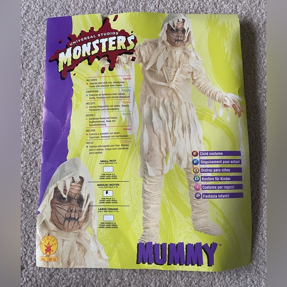 Universal Monsters Mummy Costume Child White Top Trousers and EVA Mask